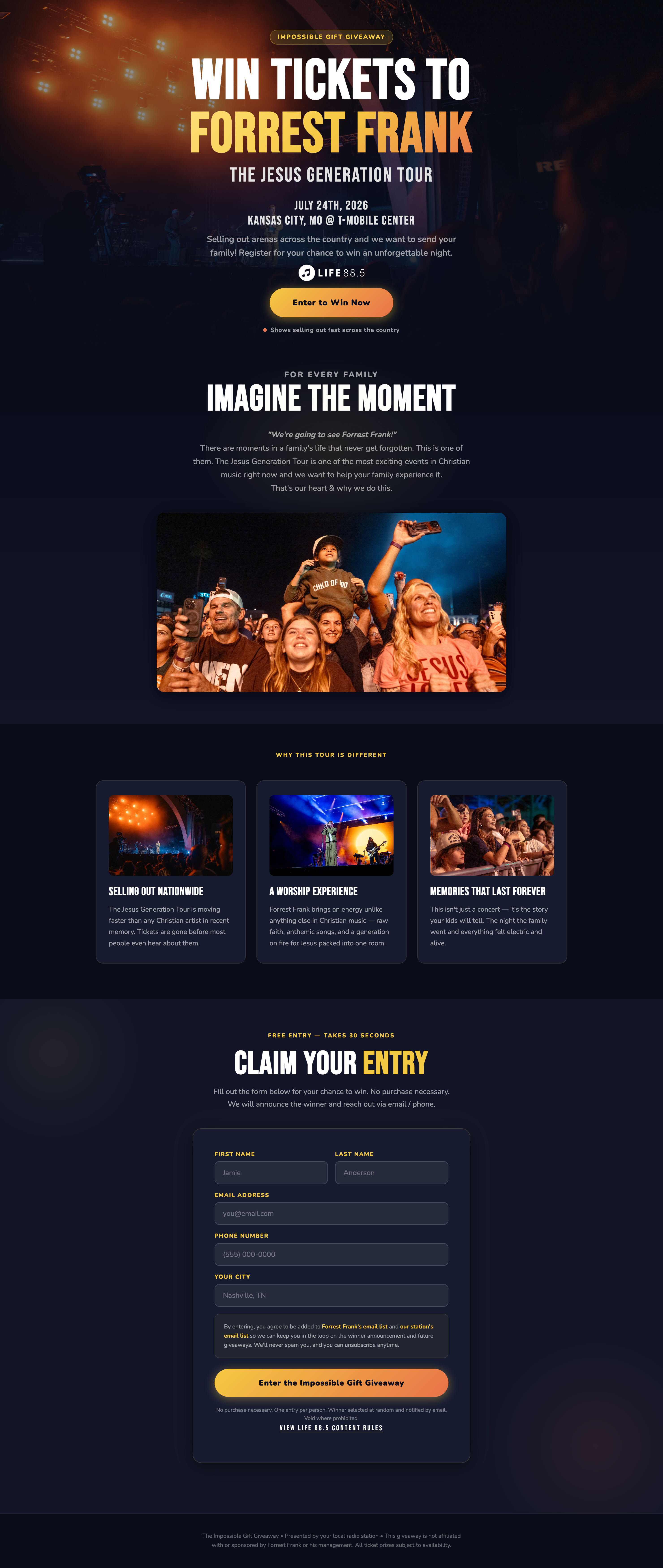 Tour campaign sample landing page