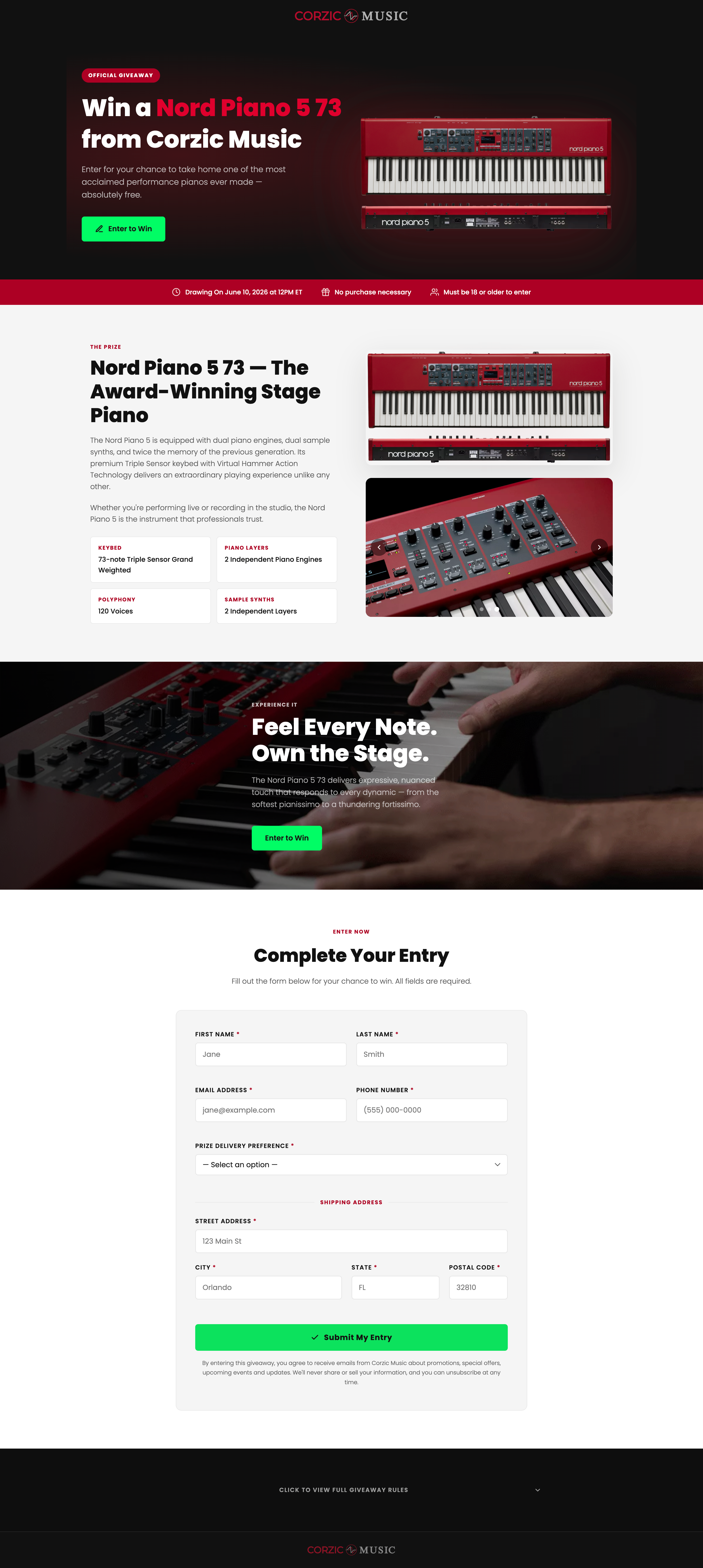 Giveaway contest sample landing page